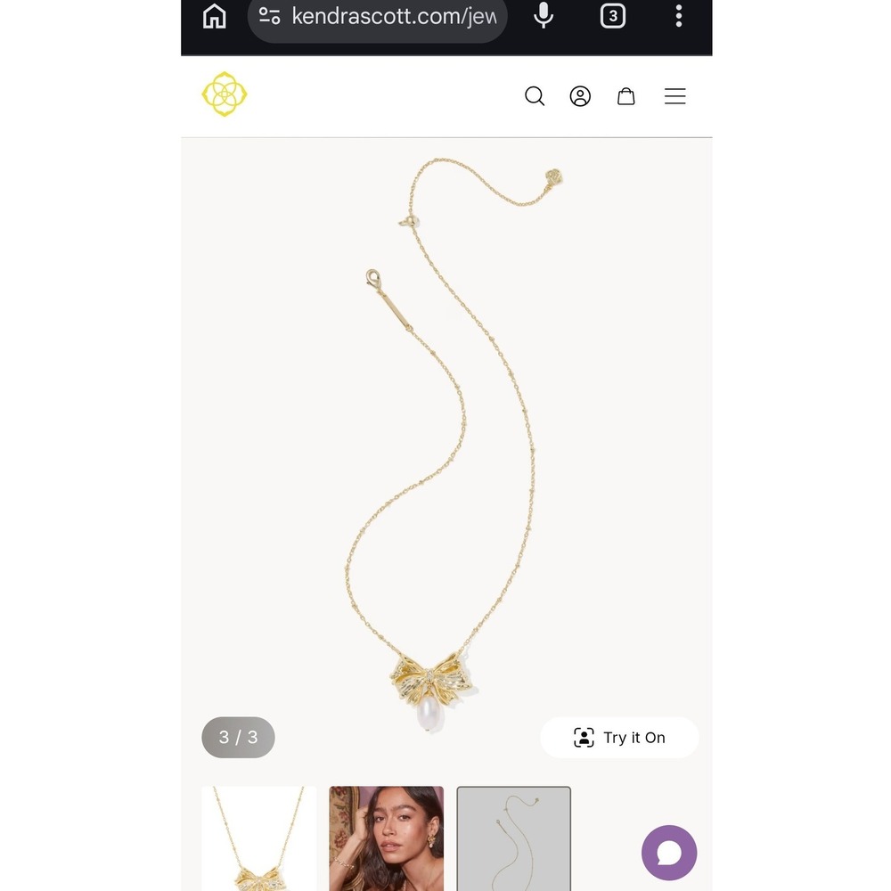 Kendra Scott x LoveShackFancy Pearl Bow Gold Necklace Limited Edition Pendant - Picture 7 of 8